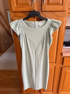 Calvin Klein Light Mint Sheath Dress with Flutter Sleeves